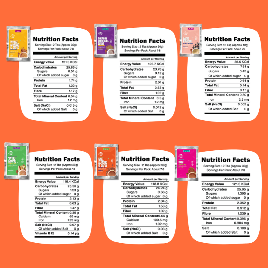 6 Trial Pack Combo - Porridge Mixes & Dry Dates Powder - 50g each